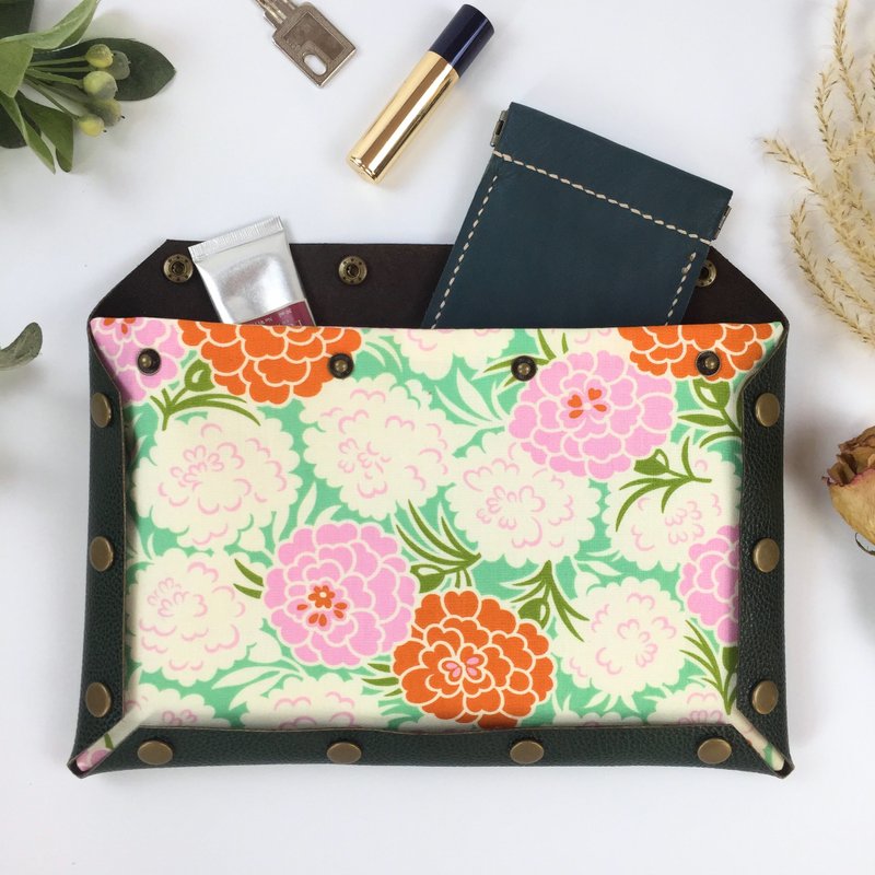 深绿 皮革拼花布 手拿包 手提包 四合扣/啪钮 自由组合 - 手拿包 - 真皮 绿色