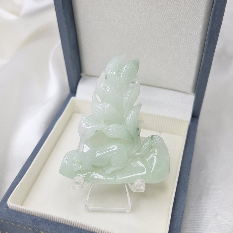 芙蓉种 飘花 九尾狐 吊坠 | 天然缅甸玉A货翡翠 - 吊饰 - 玉石 