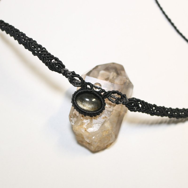 金沙黑曜石choker蜡线编织 - 项链 - 水晶 黑色