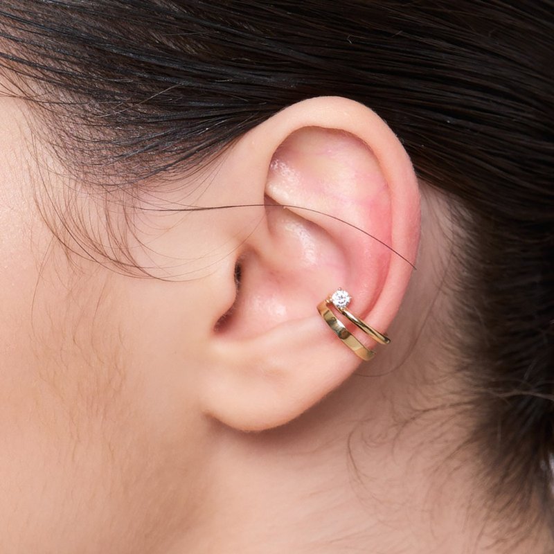 双环宝石耳扣 925银厚镀18K金 Inclusivo Earcuff - 耳环/耳夹 - 纯银 金色
