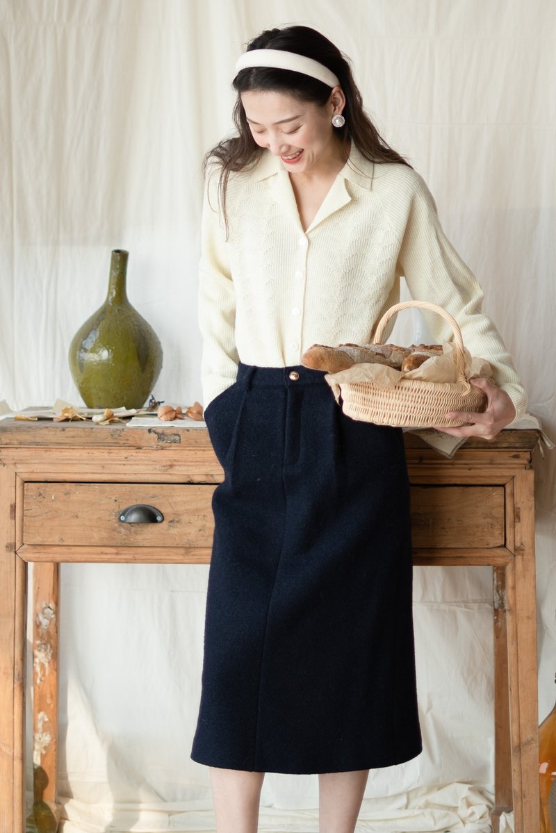 秋季复古长袖 polo 翻领针织衫 - 女装针织衫/毛衣 - 羊毛 