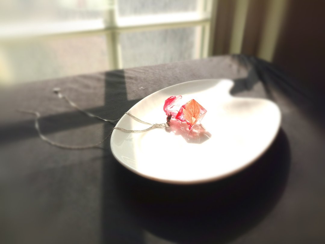 草莓金鱼口味-涌泉冰块方形锁骨项链 银链 礼物 免费包装 限量商品 - 项链 - 植物．花 红色