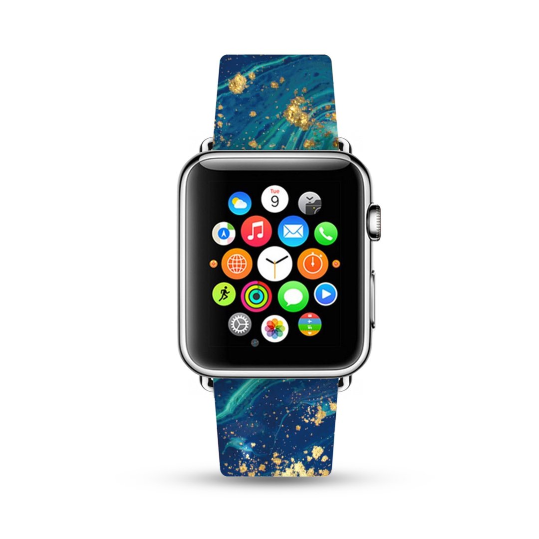海洋蓝金色玛瑙 Apple Watch 真皮手表带 38 40 42 44 mm -308 - 表带 - 真皮 蓝色