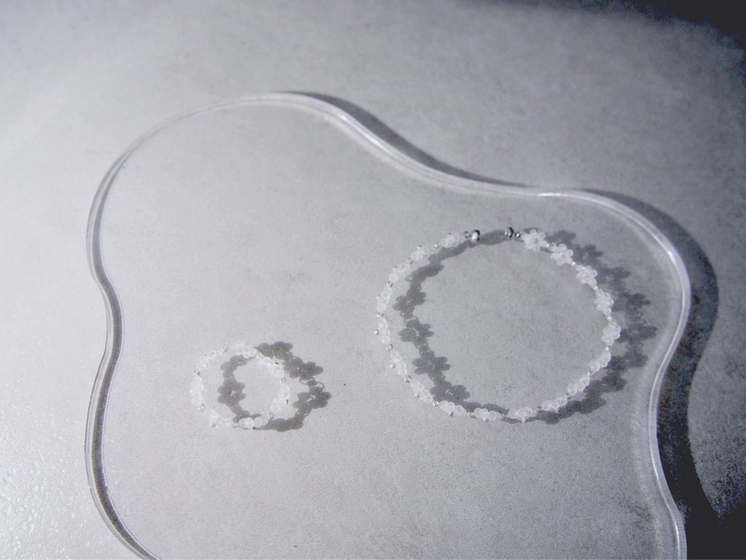 [Set] Bead bracelet and bead ring, clear silver, detachable magnet, Korea - 手链/手环 - 其他材质 银色