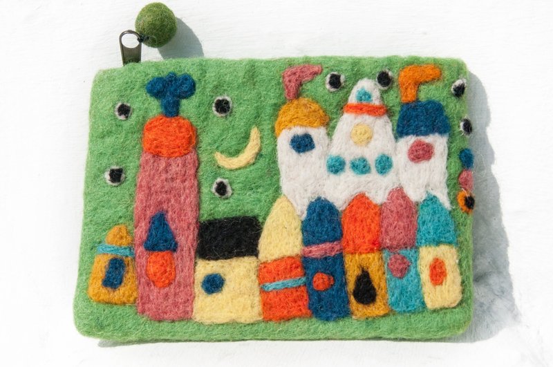欧洲城堡 绿色羊毛毡手机袋/羊毛毡收纳袋/零钱包/悠游卡套/羊毛毡钱包 圣诞礼物 情人节礼物 交换礼物 生日礼物-城堡山 - 化妆包/杂物包 - 羊毛 多色
