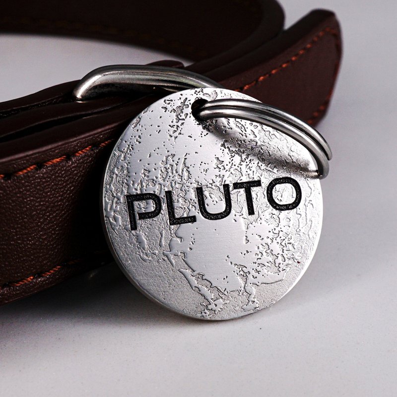 个性化狗牌 雕刻宠物 ID 牌 定制猫牌 Pluto 宠物牌 - 项圈/牵绳 - 不锈钢 银色