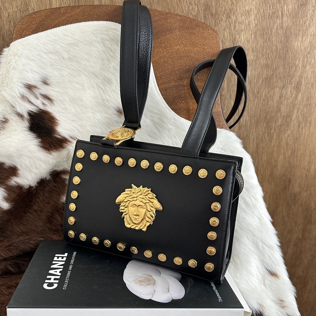 中古包 Versace 凡赛斯 复古 Medusa 肩背包 - 手提包/手提袋 - 真皮 黑色