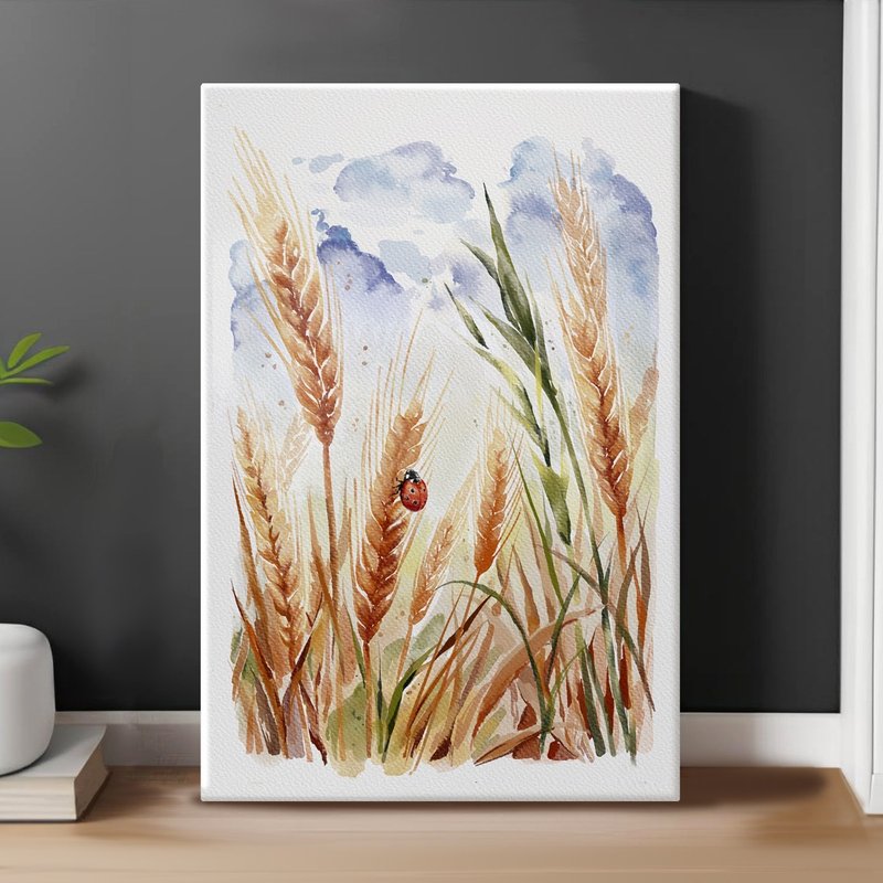 水彩麦田印刷品 乡村自然风格墙面艺术 适用于温暖室内装饰 - 墙贴/壁贴 - 纸 多色