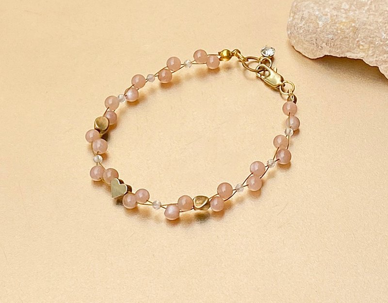 橙月光太阳石x钻石切面白水晶秀气黄铜爱心编织手链 定制化手链 - 手链/手环 - 水晶 多色