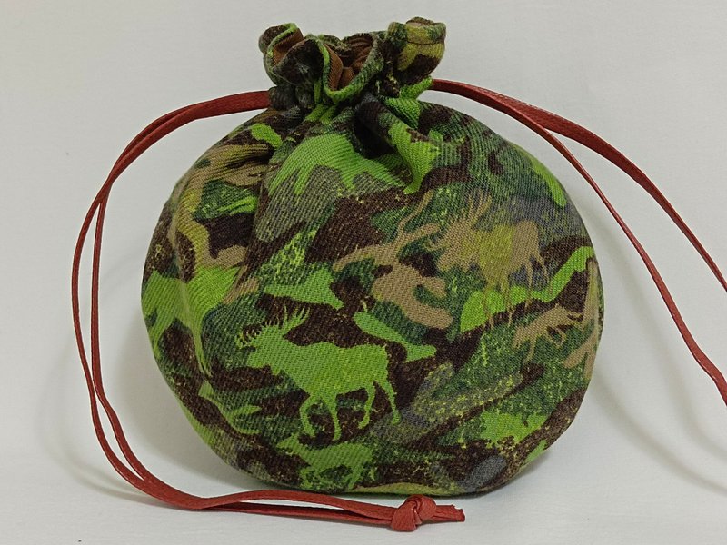 Designer collection 动物迷彩水滴型附内里双层束口袋 - 束口袋双肩包 - 棉．麻 绿色