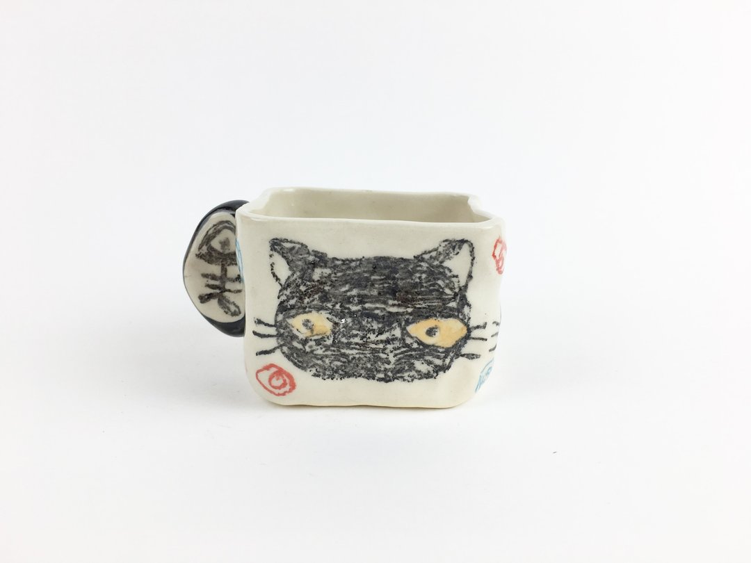 Nice Little Clay 手工小方杯_小黑猫12 - 咖啡杯/马克杯 - 陶 白色