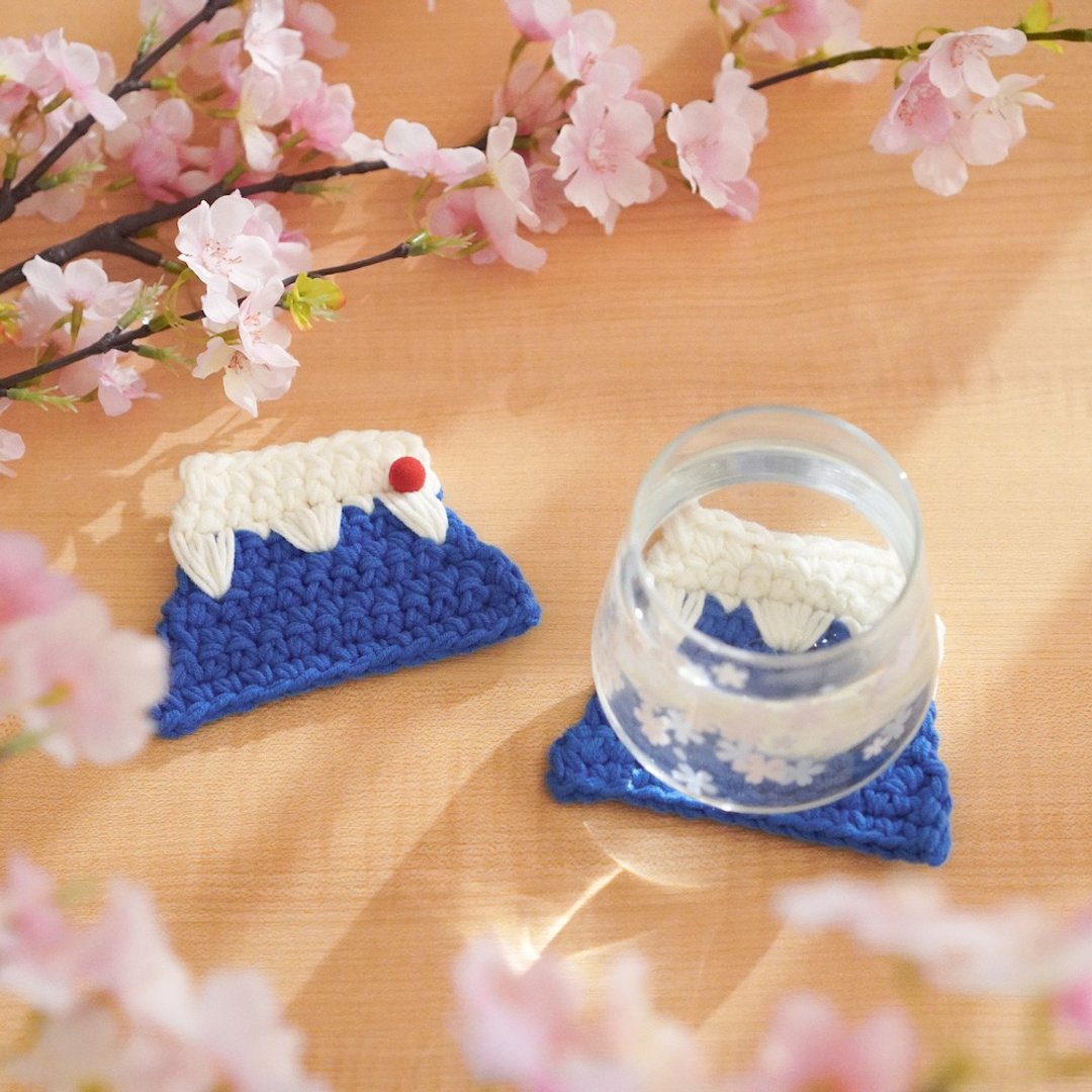 【毛线编织成品】富士山杯垫 - 杯垫 - 其他材质 蓝色