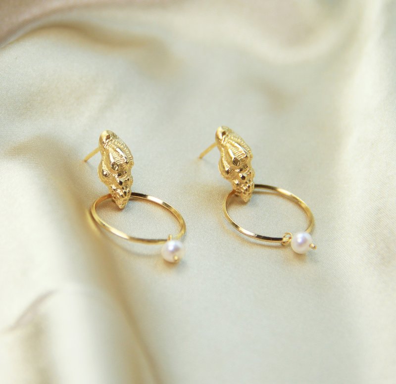 写实贝壳系列 / 中贝螺-银圈珍珠耳环 / 银饰 礼物 - 耳环/耳夹 - 其他金属 银色