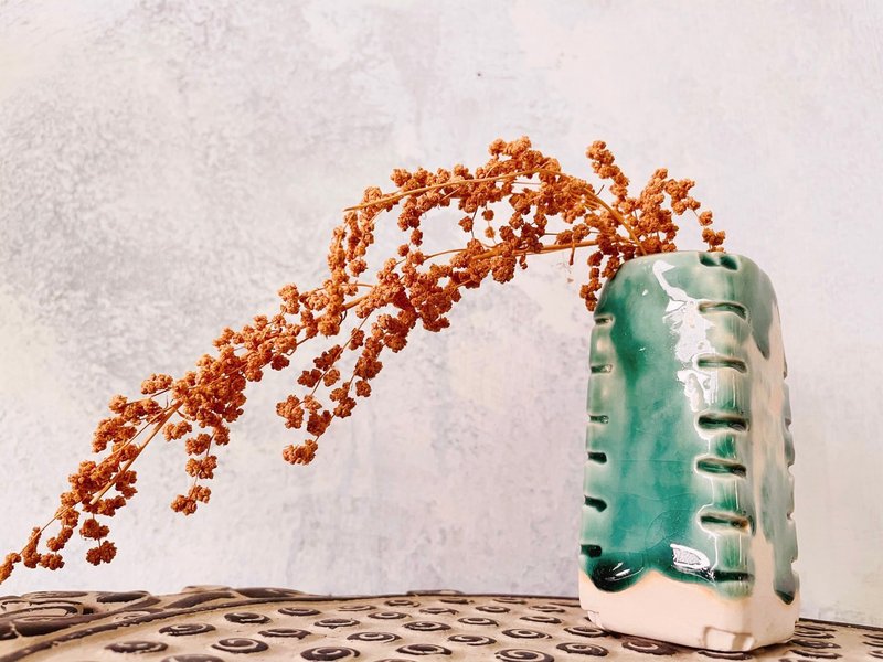 仿玉琮花器。时尚老灵魂。来一场客厅餐桌茶席办公间的穿越 - 花瓶/陶器 - 瓷 绿色