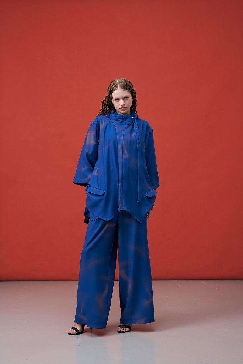 衬衫/可两穿/斗篷/伞裙/蓝印花/解构/无性别INF/25SS - 女装衬衫 - 聚酯纤维 蓝色