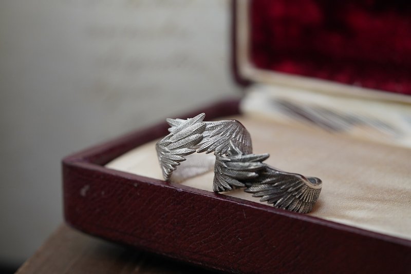 925 纯银双天使翼戒指 (MW R1028) - 戒指 - 纯银 银色