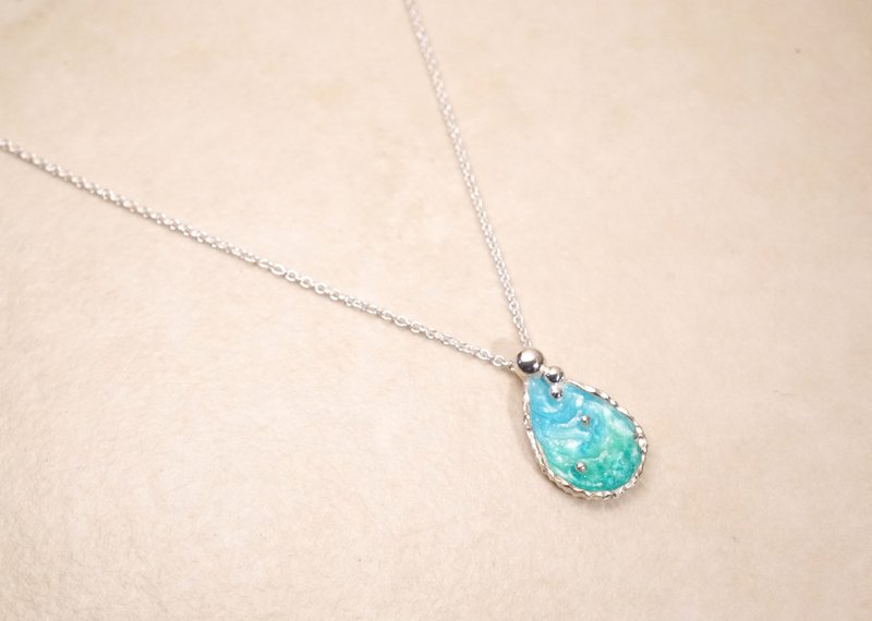 海洋系列-湛蓝珐琅银锁骨项链 (订制) - 项链 - 纯银 银色