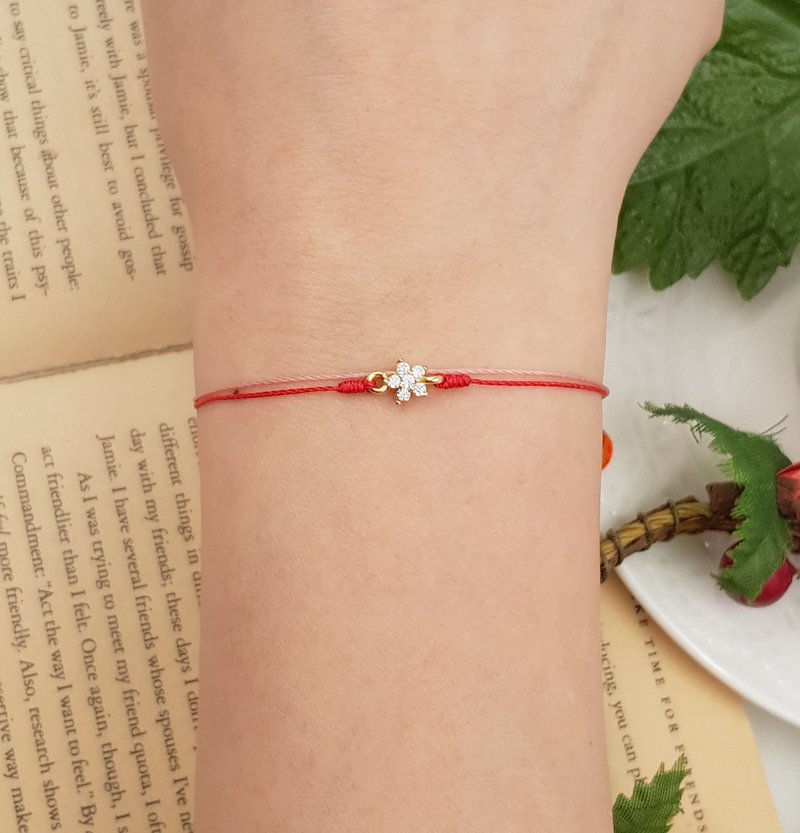 *Le Bonheur Line 幸福线* 925纯银镀金 樱花钻 SAKURA 双线 / 红线 手链 redline 姻缘线 月老 手绳 单钻 气质 高贵 - 手链/手环 - 聚酯纤维 红色