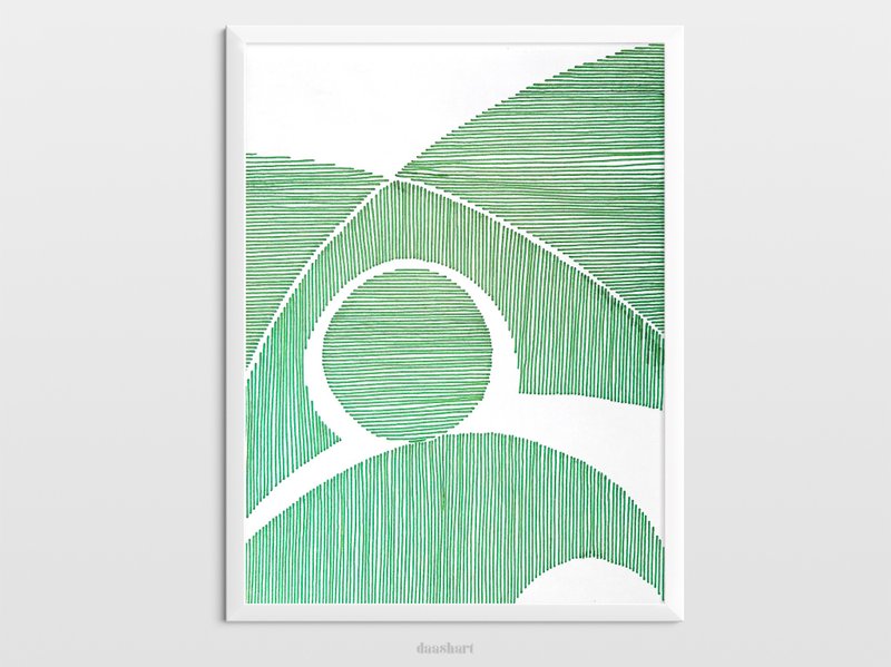 独特的抽象绿色形状艺术原创线条画艺术品现代家居装饰 - 海报/装饰画/版画 - 纸 绿色