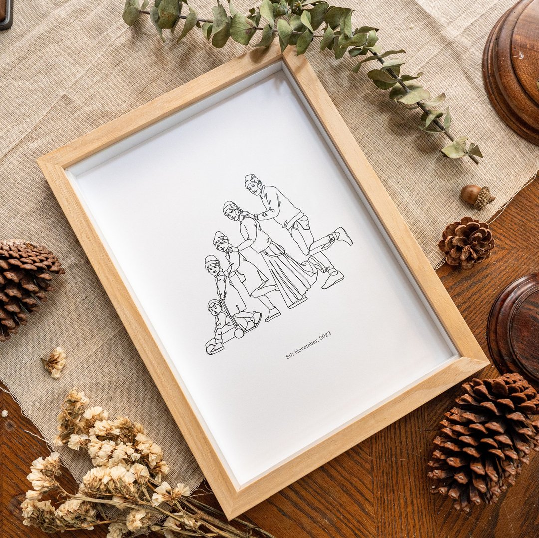 简约线条画5人 全家福 肖像画 定制画订制画 生日礼物 定制化礼物 - 订制画像 - 纸 