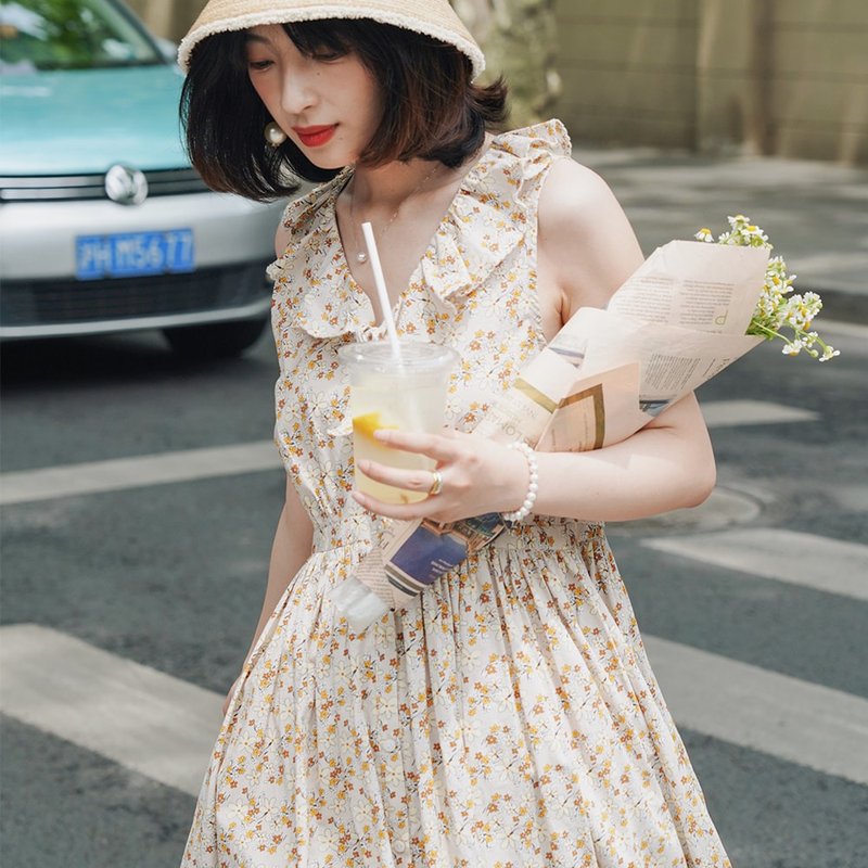 法式小碎花背心连衣裙|洋装|夏款|棉|Sora-742 - 洋装/连衣裙 - 棉．麻 