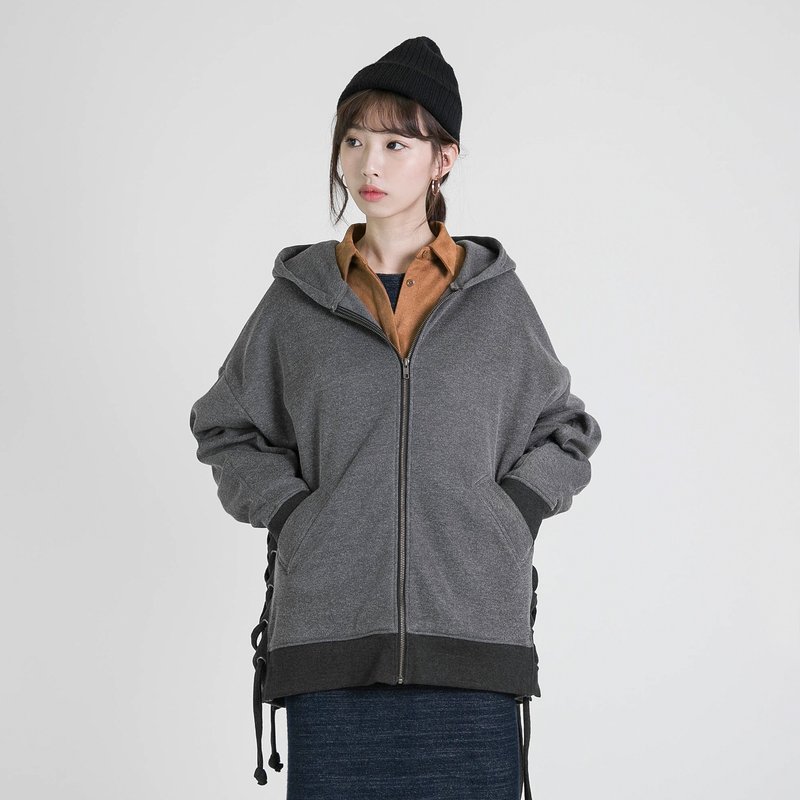 Freedom 逍遥绑带连帽外套_8AF306_灰 - 女装休闲/机能外套 - 棉．麻 灰色