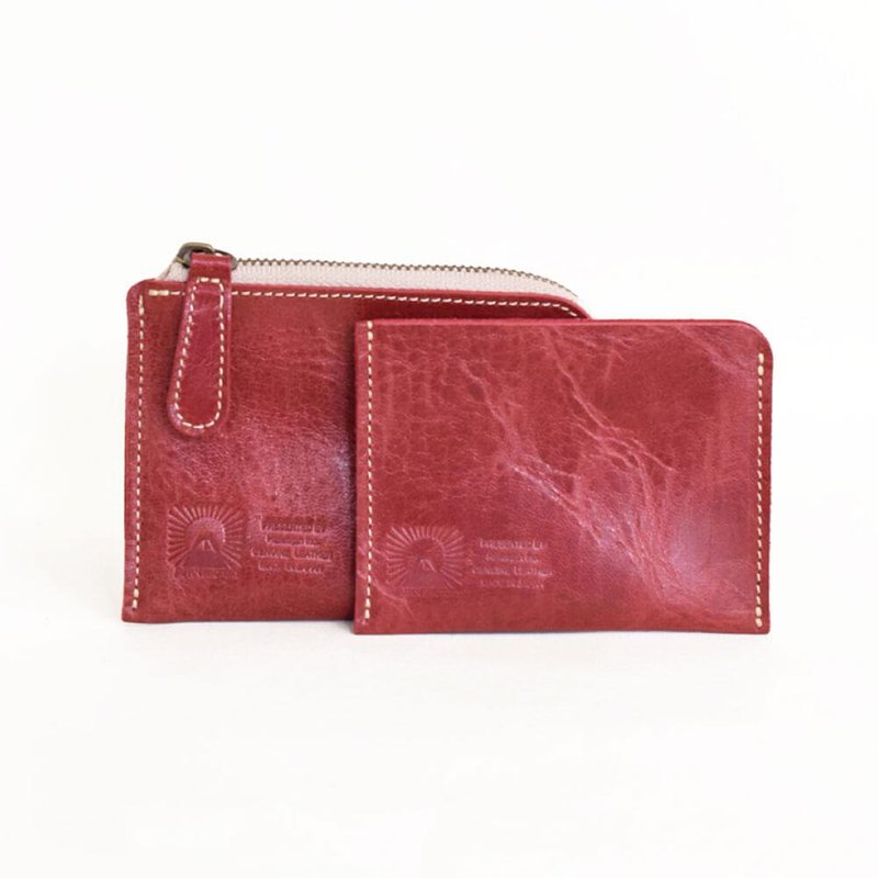 L-shaped coin case mini wallet domestic horse leather separate Horse leather made in Japan wallet compact [Winered] JAK015 - 零钱包 - 真皮 红色