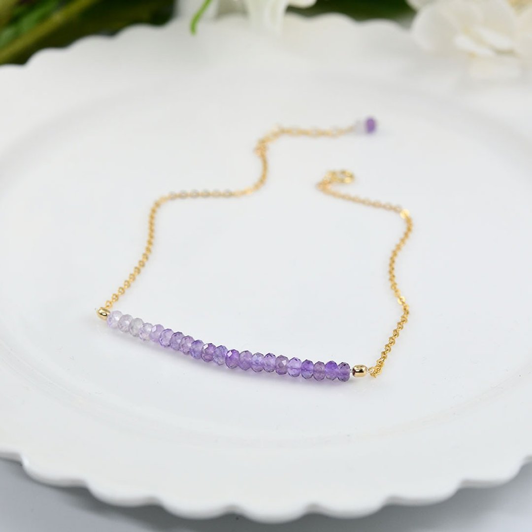 Fulfillment of love Guardian Stone of love Gradation Amethyst anklet February birthstone - 脚链/脚环 - 宝石 紫色