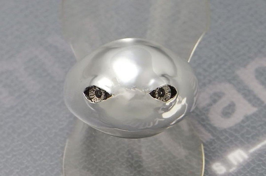 stare ball ring_1 (s_m-R.24) 銀 玻 戒指 指环 眼 睛 目 jewelry sterling silver glass eyes - 戒指 - 纯银 银色