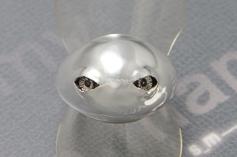 stare ball ring_1 (s_m-R.24) 銀 玻 戒指 指环 眼 睛 目 jewelry sterling silver glass eyes - 戒指 - 纯银 银色