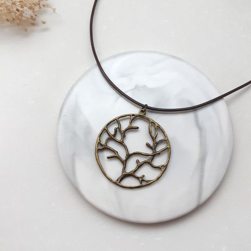 手作x项链 古铜树枝 素色简约 蜡绳 粗绳 - 锁骨链 - 其他材质 咖啡色