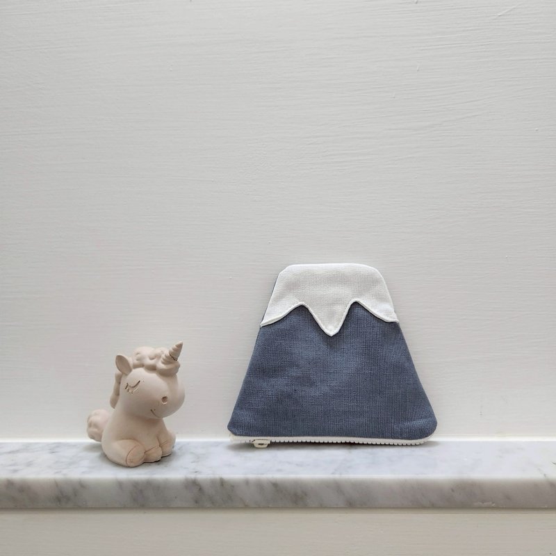 灰蓝色富士山零钱包 - 零钱包 - 棉．麻 