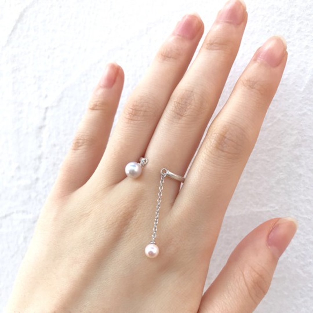 Akoya pearl swaying spring ring - 戒指 - 宝石 