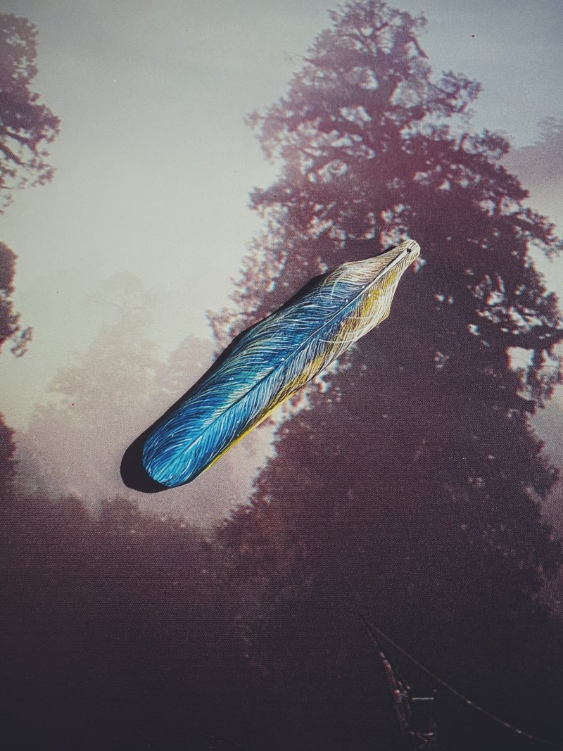 木刻手绘坠饰 - 羽毛 - 其他 - 木头 蓝色