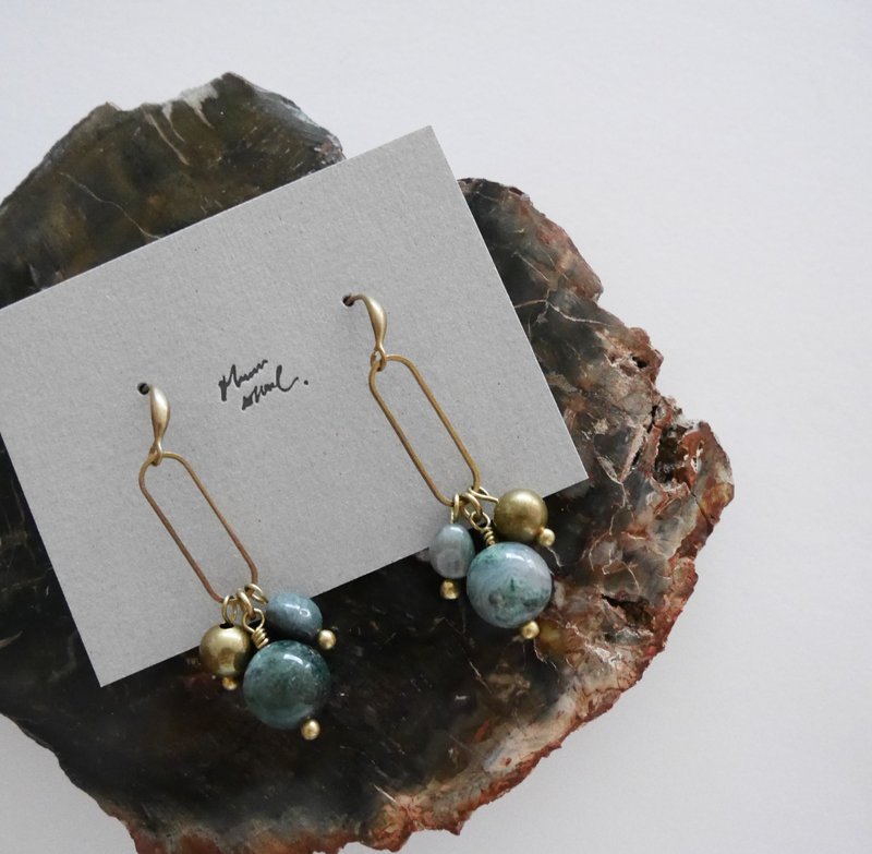 耳环 ピアス / イヤリング  | 篓空串 - 耳环/耳夹 - 半宝石 绿色