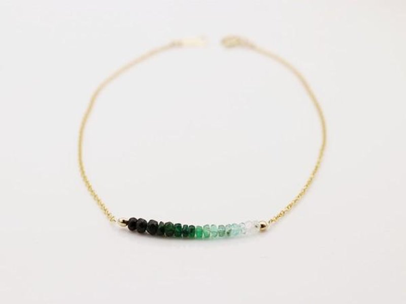 Good luck and happiness Stone gradation emerald anklet that symbolizes wisdom May birthstone - 脚链/脚环 - 宝石 绿色