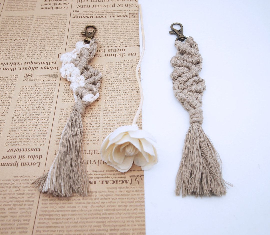 macrame 波西米亚风编织钥匙圈006 - 钥匙链/钥匙包 - 棉 卡其色