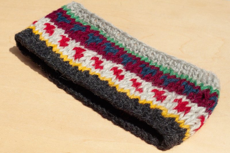 圣诞礼物 限量一件 / 手工羊毛编织缤纷发带/ 纯羊毛编织发带 / boho headband / 钩织发带 / 内刷毛编织发带 - 森林风缤纷东欧民族图腾 - 发饰 - 羊毛 多色