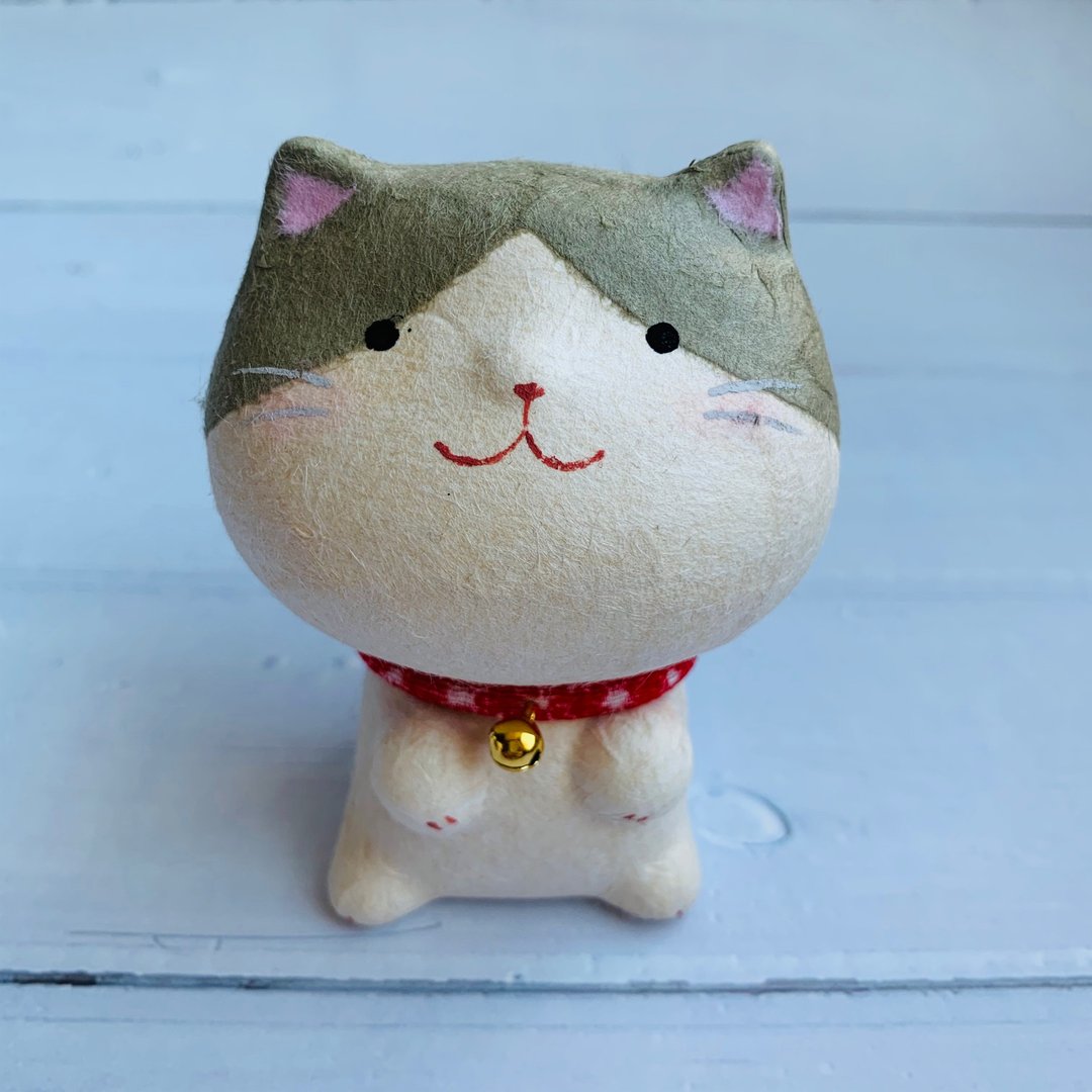 幸福多良福猫-迷你尺寸-和纸灰色猫 招财猫 - 摆饰 - 纸 