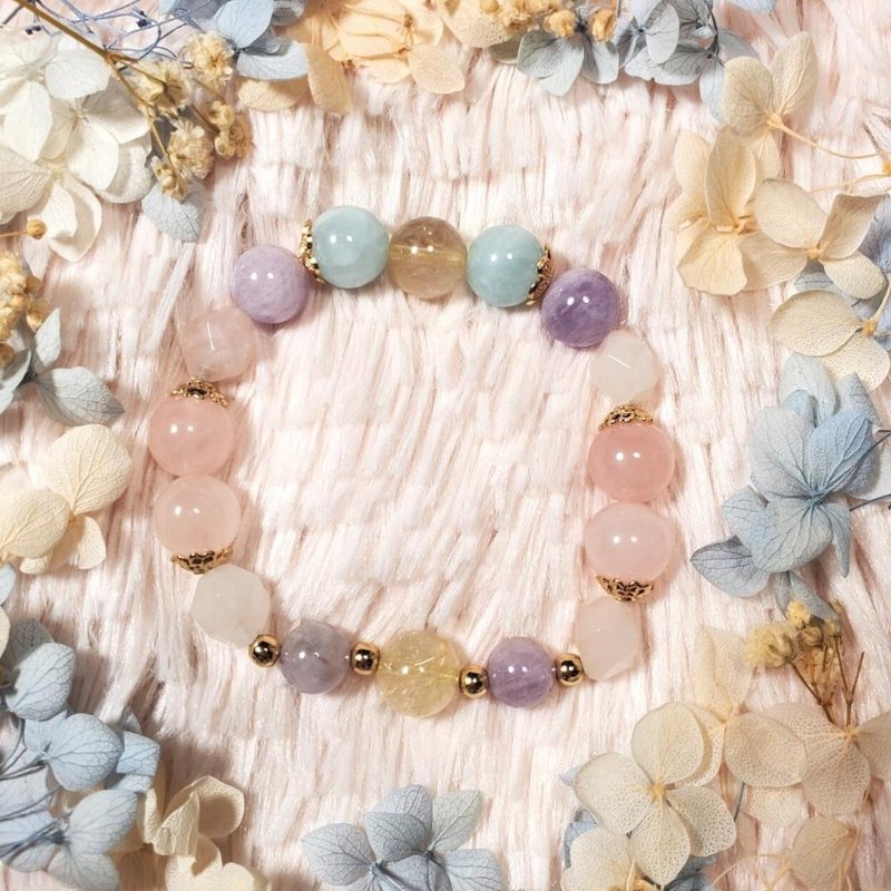 现货 粉水晶 海蓝宝 金发晶 薰衣草紫晶 14K金【我的公主梦】 - 手链/手环 - 水晶 粉红色