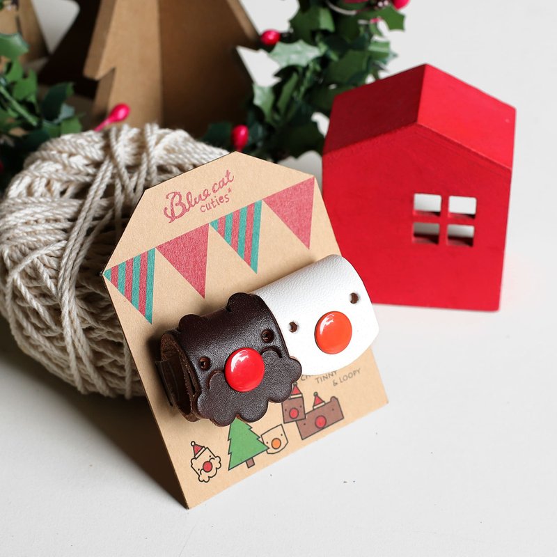 圣诞礼物/掉进烟囱的圣诞老人Tinny 真皮革集线器 雪人 - 卷线器/电线收纳 - 真皮 白色