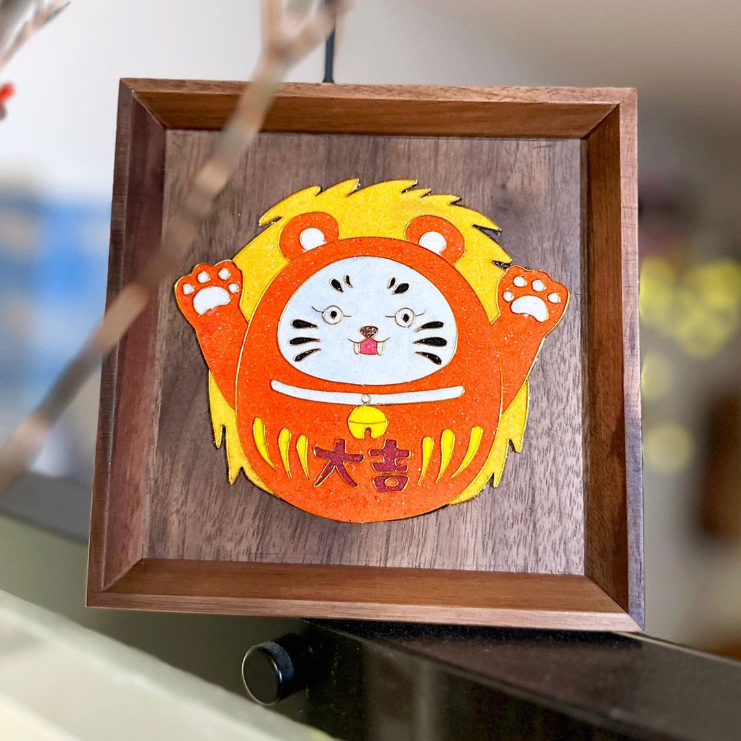 景泰蓝十二星座达摩招财猫木盘摆设 - 狮子座 - 摆饰 - 木头 