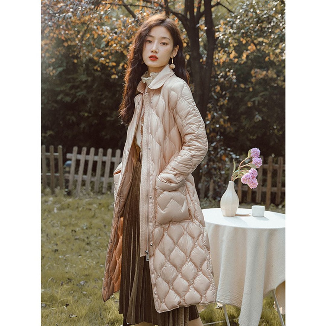 小个子轻薄羽绒服女2020年秋季新款中长款纯色宽松薄款外套 - 女装上衣 - 其他材质 