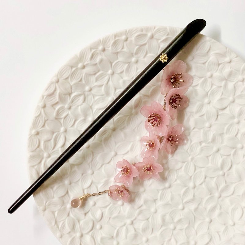 【若桑】生花|枝垂樱。手造树脂樱花。尖晶石。流苏发簪。 - 发饰 - 树脂 粉红色