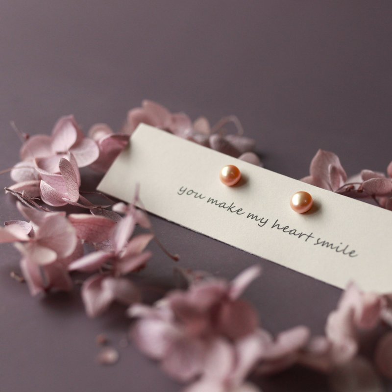 【礼物】爱情与面包-天然珍珠玫瑰金耳环14KGF注金耳针耳 - 耳环/耳夹 - 珍珠 金色