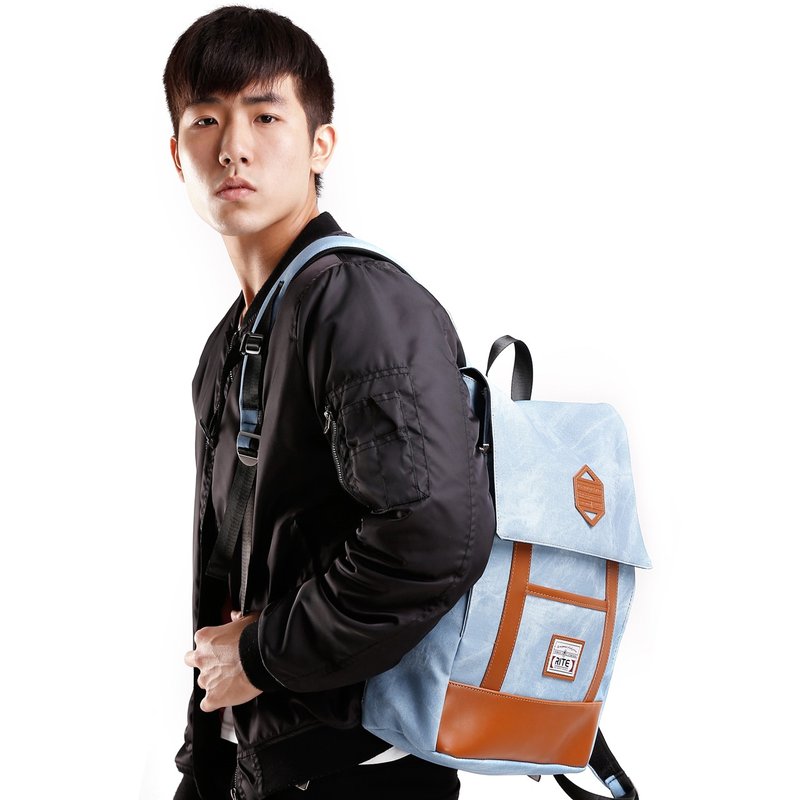 【品牌周庆-花车特卖$1000】复刻回忆｜文青包(L)-牛仔皮纹｜ - 后背包/双肩包 - 防水材质 蓝色