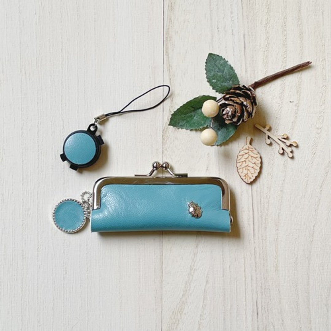 2way compact coin case/seal case (Ladybug/German studs) - 零钱包 - 真皮 蓝色