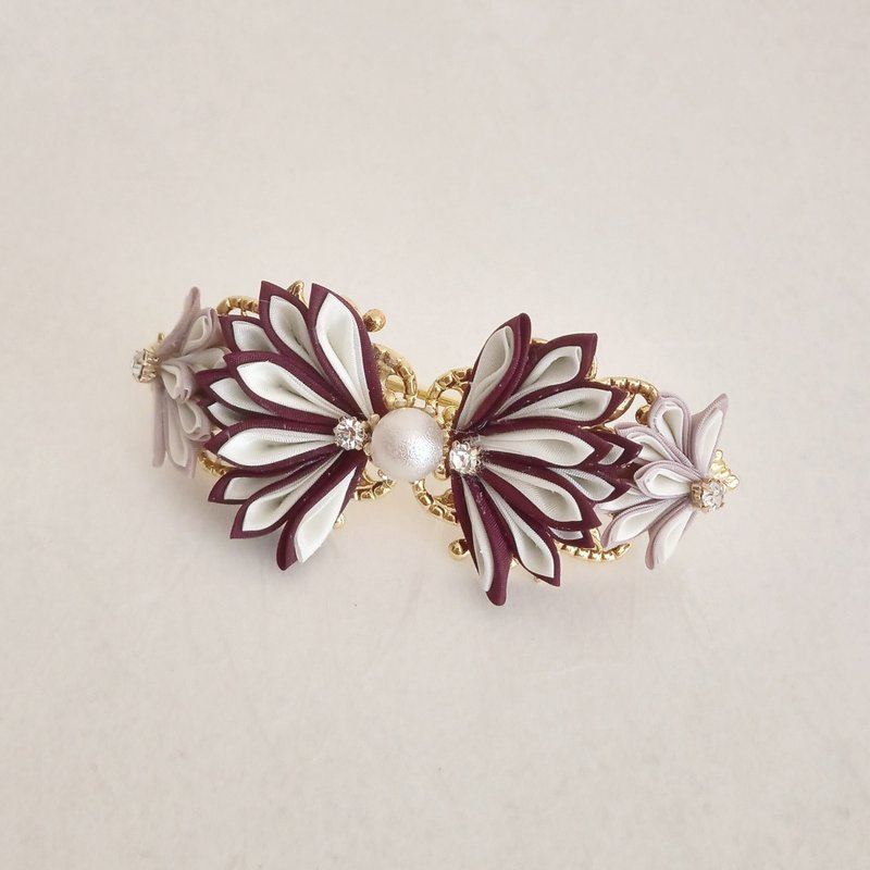 “Tsumami Zaiku”工艺 成熟华丽发夹 - 发饰 - 棉．麻 紫色