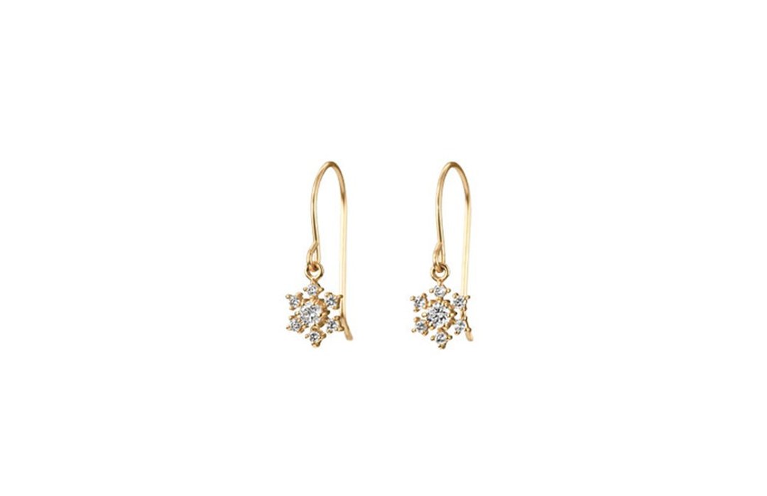 【茉莉亚缇 Moriarty Jewelry】日本18K 耳鈎式 雪花小钻耳环 - 耳环/耳夹 - 钻石 