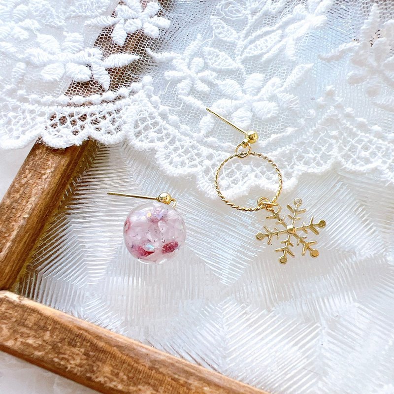 耳环 日本花材 手作 耳夹 饰物 礼物 水晶球 打卡 春天 - 耳环/耳夹 - 其他材质 紫色